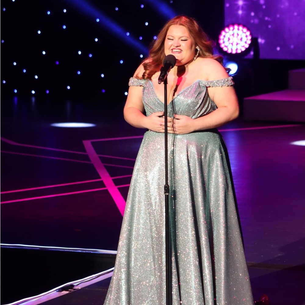 Size 24 Sherri Hill teal/silver glitter ballgown/pageant gown